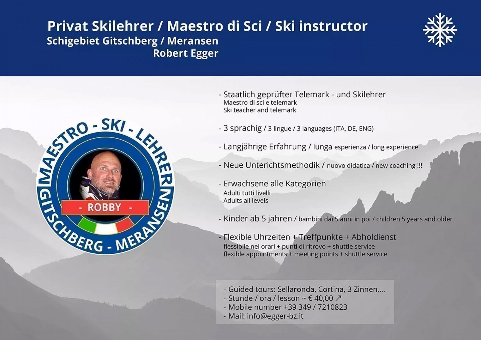 Top Skilehrer Robby Gitschberg Jochtal